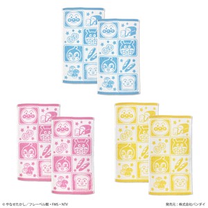 【アンパンマン】無撚糸ジャガードタオル　フェイスタオル2枚組　ベーカリー柄　約34×60cm　綿100％