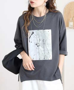 箔プリント七分袖ワイドTシャツ