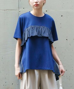 【2025春夏新作】胸元フリル ドット柄半袖プルーバー 接触冷感 レディース