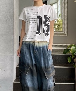 【2025春夏新作】ナンバールーティーンT ハギ合わせナンバーロゴプリント半袖チビTシャツ レディース