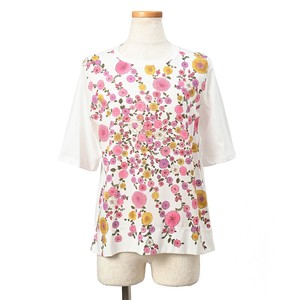 イタリア製パネルプリントTシャツピンクフラワー