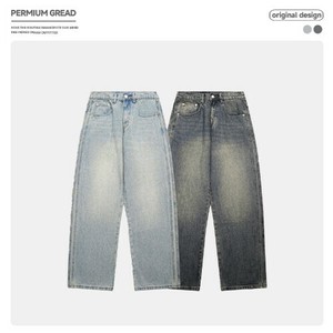 P22909 メンズ  デニムパンツ ヴィンテージ ルーズフィット ワイド ユニセックス 2025秋新作 ストレート