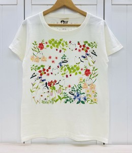 レディースTシャツ☆花とシマエナガ【鳥】