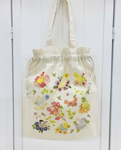 巾着トートバックM☆お花とことり【鳥】