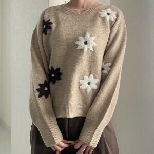 【予約/2025AW新作】ニット レディース 花柄 刺繍 アルパカタッチ ウール 高見えニット 25541