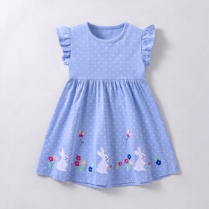 ワンピース ノースリーブ ラウンドネック 可愛い ウサギ柄 快適 子供用 無地  ファッション   MBQ3039