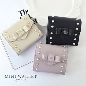 三つ折り財布 レディース 財布 さいふ ミニ財布 ミニウォレット パール スタッズ リボン かわいい ミゼル