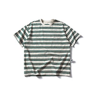 P22925 メンズ ゆったり 男女通用 プリント Tシャツ 2025夏新作 ストライプ デザイン カジュアル 短袖