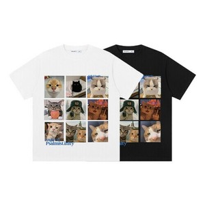 P22926 メンズ ゆったり 男女通用 猫プリント Tシャツ 2025夏新作 デザイン 短袖 ルーズシルエット