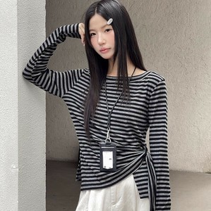 u28942トップス レディース  Tシャツ プルオーバー 長袖 不規則 ボーダー デザイン 韓国風 2025夏秋新作