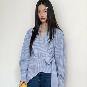 u28943トップス レディース  Tシャツ シャツ 長袖 ボーダー バンド付き 韓国風 2025夏秋新作