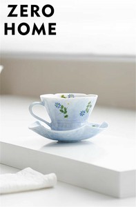 手描きコスモスデザイン 陶器ティーカップ&ソーサーセット 女性向けカフェ&紅茶用カップセット