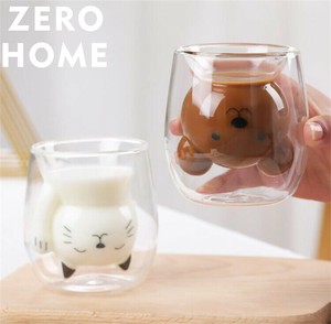 【人気の猫モチーフ】断熱二層コップ 耐熱ガラス製 かわいいデザイン 朝食用ミルクカップ