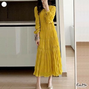 ティアードギャザーワンピース シフォン ロング丈 長袖  春 秋【2025SS】 ONA4068