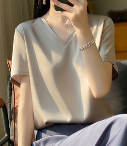 Tシャツ  半袖  Vネック 無地  ゆったり  快適 レディースファッション   DYLA924