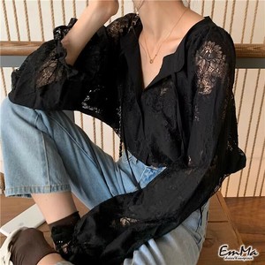 総刺繍シアー長袖シャツ ブラック ビッグシルエット 春 夏 秋  【2025SS】 ONA1140