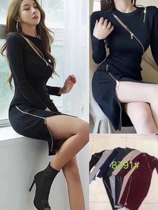 ジップデザインリブセクシーニットOP