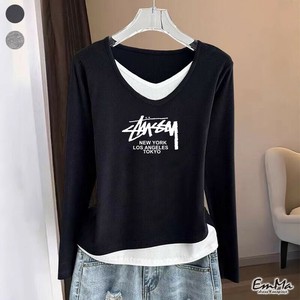 フェイクツーピース長袖Tシャツ アルファベット カジュアル   春 秋 【2025AW】ONA2149