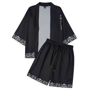 P22863 メンズ  和服セット 道袍カーディガン 上下セット 2025夏秋新作 カップル 浮世絵 ショートパンツ