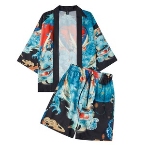 P22865 メンズ  和服 道袍カーディガン 上下セット 2025夏秋新作 カップル プリント ショートパンツ 日系
