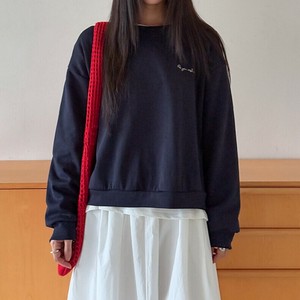 u28960レトロ ロゴ 刺繍 クルーネック スウェット レディース 通勤 トップス 2025秋新作