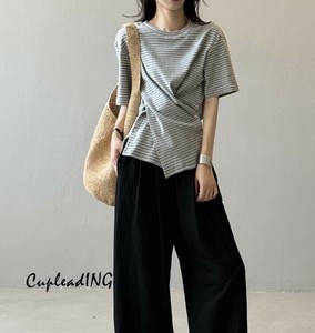 ◆◆大人気◆◆激安セール 横ストライプ半袖Tシャツ 夏 クロスデザイン シルエット強調