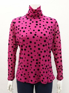 T-shirt High-Neck Flocking Finish Polka Dot Cut-and-sew 10-colors