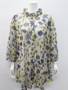 Button Shirt/Blouse 3/4 Length Sleeve Floral Pattern Front Opening