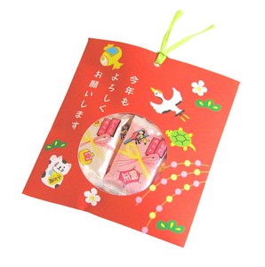 【予約販売】【法善寺あられ】※9/30受注締め※　迎春　赤和紙紐付袋　6個
