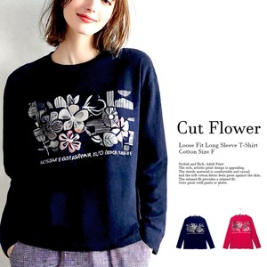☆NEW！☆切り花 プリント ゆったり 長袖 ロンTシャツ【綿】【F】