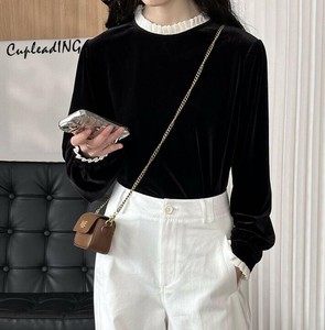シーズン商品 韓国ファッション レース トップス ラウンドネック ベルベット 上着 縫付 快適である