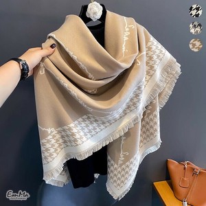 リバーシブルショール ニット 千鳥格子 筆記体アルファベット 高級感 春 秋  冬 【2025SS】 ONK4016
