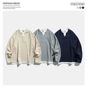 P22483 仮二件 メンズトッブス Tシャツ パーカー 日系 長袖 2025秋冬新作  男女通用 ラウンドネック