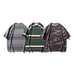 P22915メンズ Tシャツ トップス 2025秋新作 カジュアル 半袖  日系 ヴィンテージ ストライプ ルーズ
