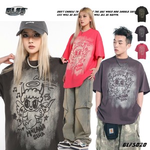 P22947 メンズ 2025秋冬新作 Tシャツ プリント ルーズ カジュアル ファッション 字母 欧米風 カップル