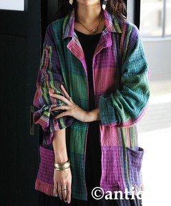 [antiqua] Jacket Check Pattern Indian Cotton Ladies fashion