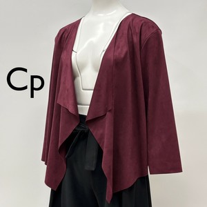 【イタリア製】Cp  前立てドレープデザイン 七分袖 バックスキン カーディガン