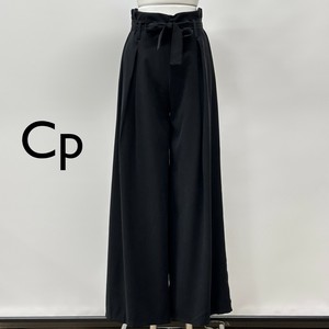 【イタリア製】Cp 無地 リボンベルト タックデザイン レーヨン ワイドパンツ