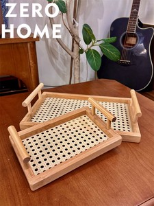 竹製長方形トレイ 茶器スナック収納用 新作編み目デザイン