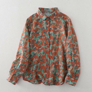 長袖／レトロflowerプリント柄シャツ・ブラウス「新作」