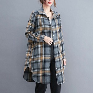 gray 起毛タータンチェック柄ロングシャツワンピース／ネルシャツ【新作】