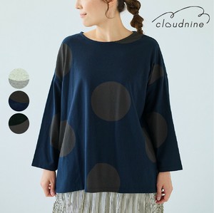 T-shirt 100% Cotton Polka Dot Cut-and-sew 7/10 length
