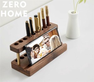 ナチュラルウッドのデスクツール スマホ固定・ペン整理・タブレット視聴用
