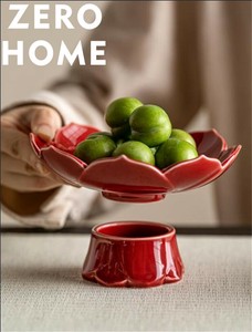 和風高台皿 蓮花模様 セラミック製 お供え菓子 茶席小物 実用的
