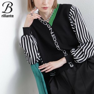 Greenアクセント ニットコンビ カーディガン風トップス　 2025新作aw 秋冬　BRILLANTE東京（200080）