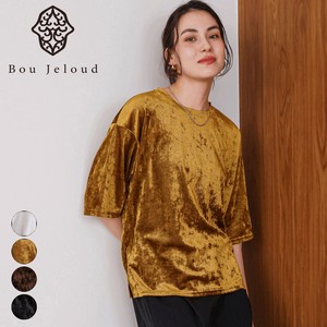 【2025秋冬新作】シアーベロア五分袖Tシャツ◇秋のムードをさりげなく取り入れられるベロアトップス