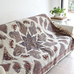 ペルシャ更紗 イラン手染め布 194×128cm ガラムカール アンバー系ペイズリー柄