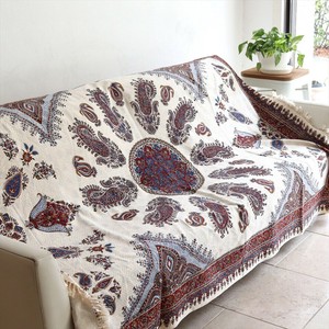 ペルシャ更紗 イラン手染め布 194×132cm ガラムカール アンバー系ペイズリー柄