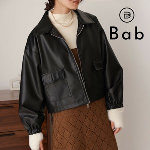 【SALE】再入荷：スタンドカラー合皮ジャケット◇柔らかな合成皮革で優しい着心地のジャケット