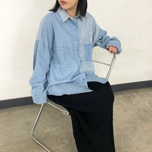 2025年新商品 衬衫 切换 长袖 宽松 立即发货 秋 竖纹